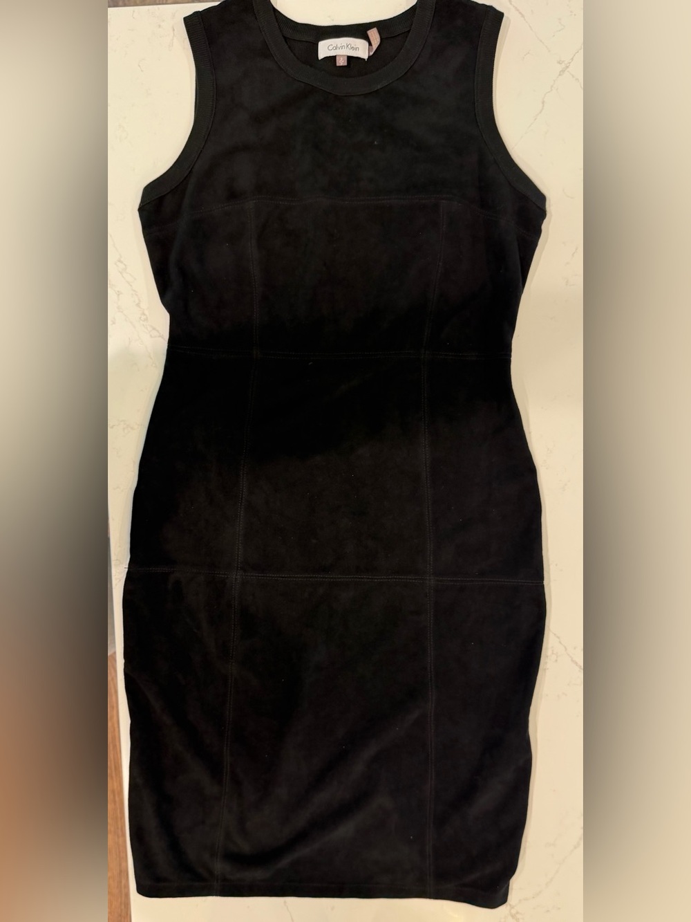 Calvin Klein Black suede and knit Sleeveless Sheath Dress